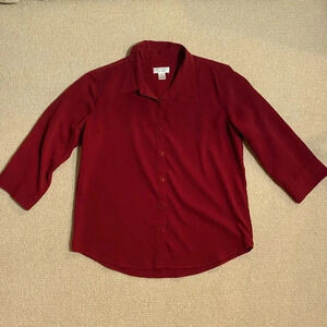Vintage Christopher & Banks Button Down Shirt Red Women’s Small Quarter Sleeve